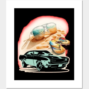 Let's Live, Vintage Car American customs,Funny Muscle Car Racing 70s Hot Road Rally Racing Lover Gifts Posters and Art